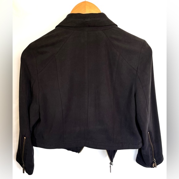 INC • Black 100% Silk Cropped Moto Jacket • Small - Picture 2 of 4